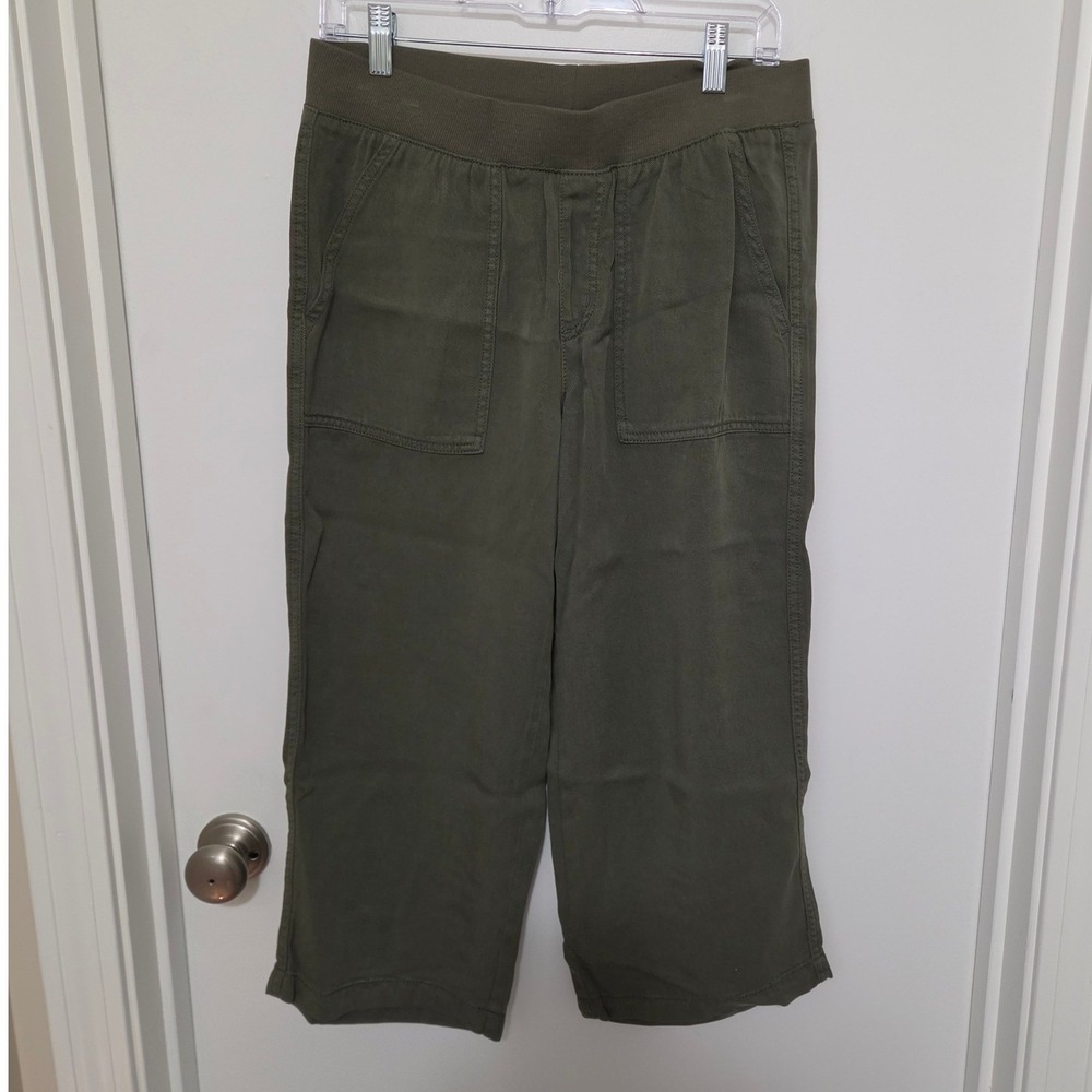 St Johns Bay Petite Olive Green Elastic Waist Crop Utility Pants PM